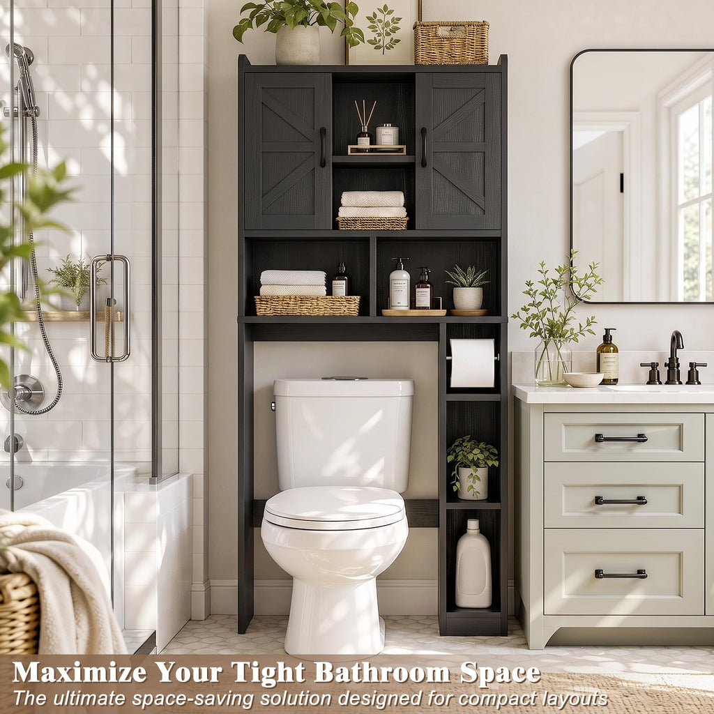 Over The Toilet Storage Cabinet with Barn Door E8077