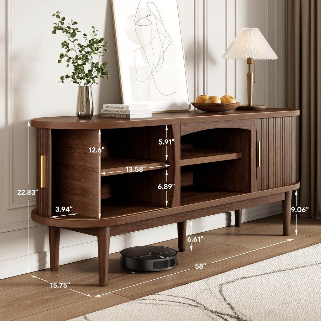 Mid Century TV Stand with Storage and Sliding Doors D7387