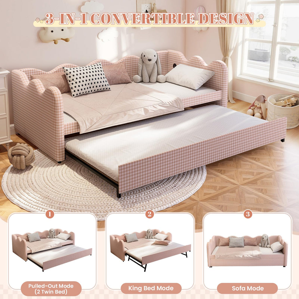 Pink Gingham Twin Size Daybed with Trundle Q940087