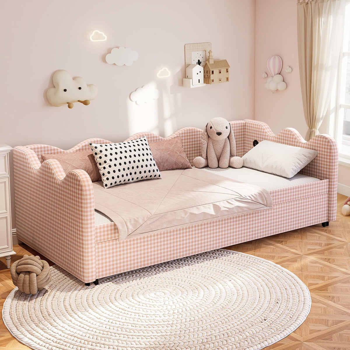 Pink Gingham Twin Size Daybed with Trundle Q940087