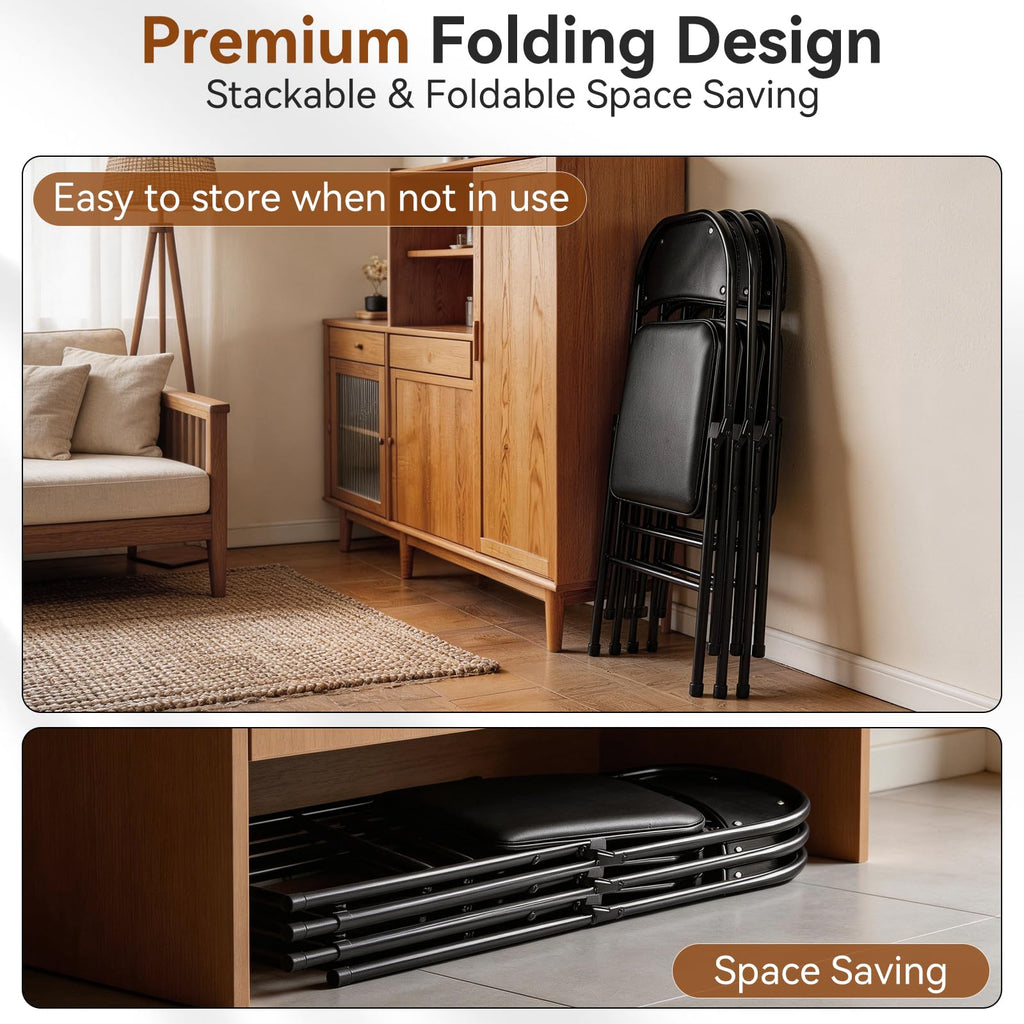 Black Folding Chairs with Padded Seats, 10 Pack C7595