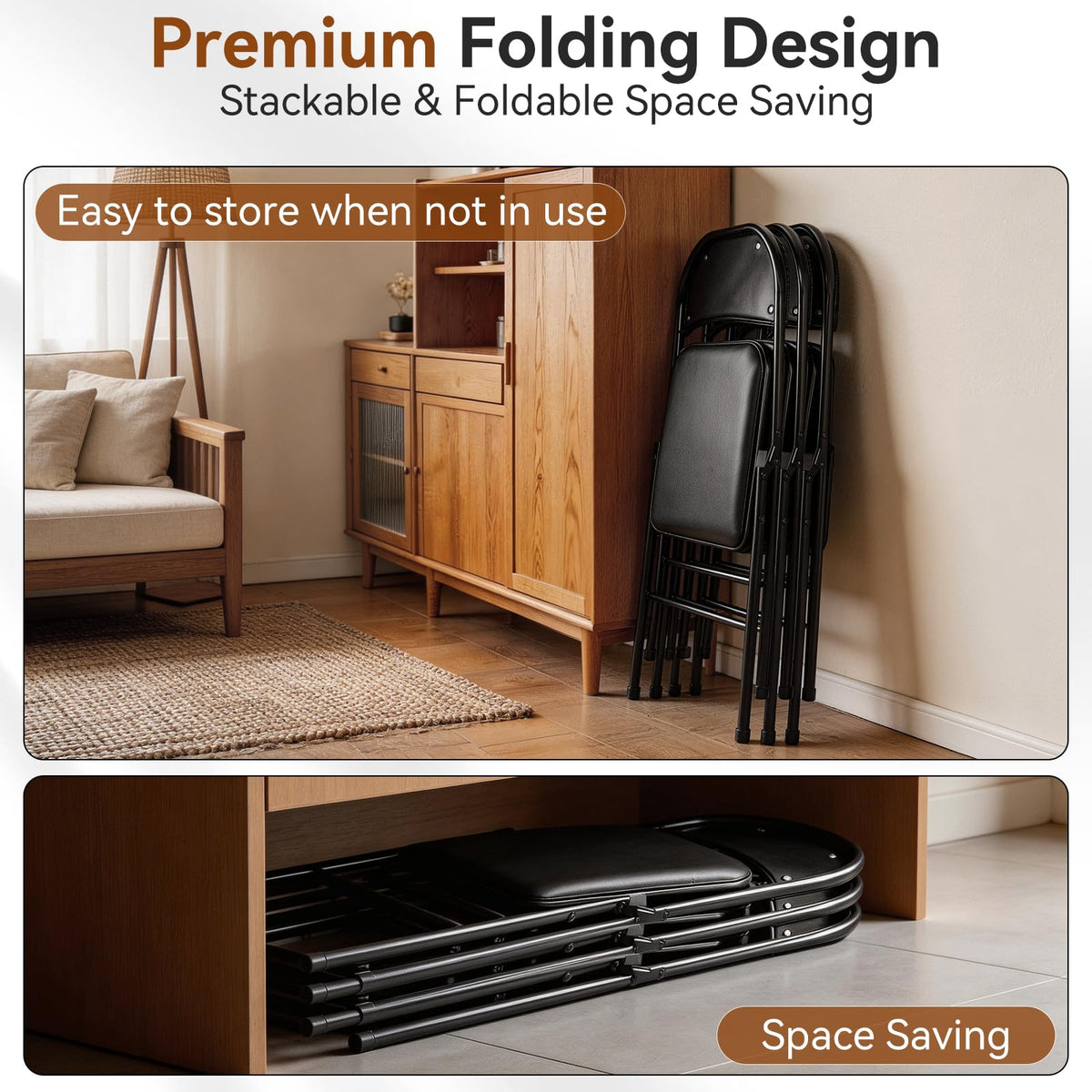 Black Folding Chairs with Padded Seats, 10 Pack C7595