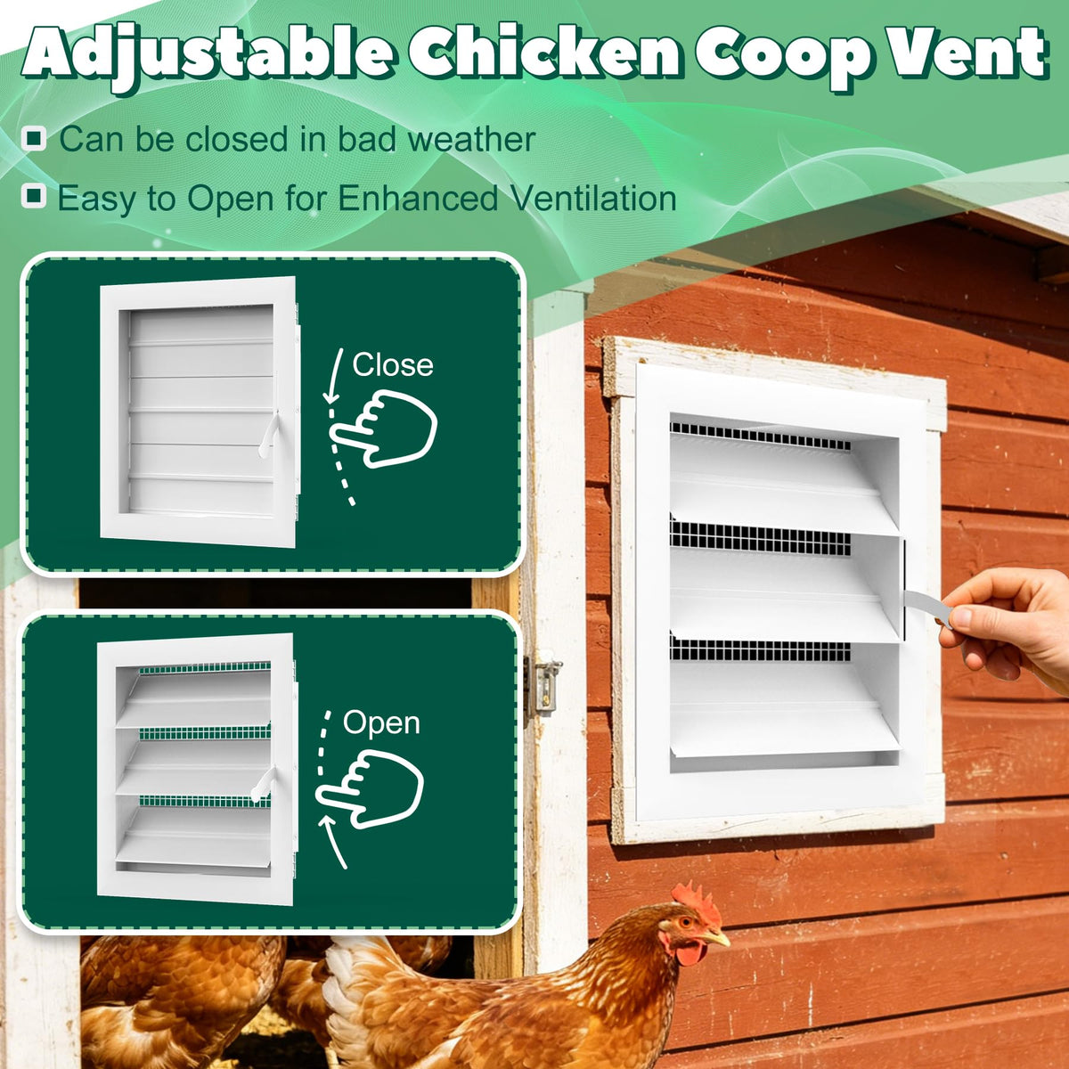 Adjustable Aluminum Alloy Chicken Coop Vent with Screen Mesh Y5273