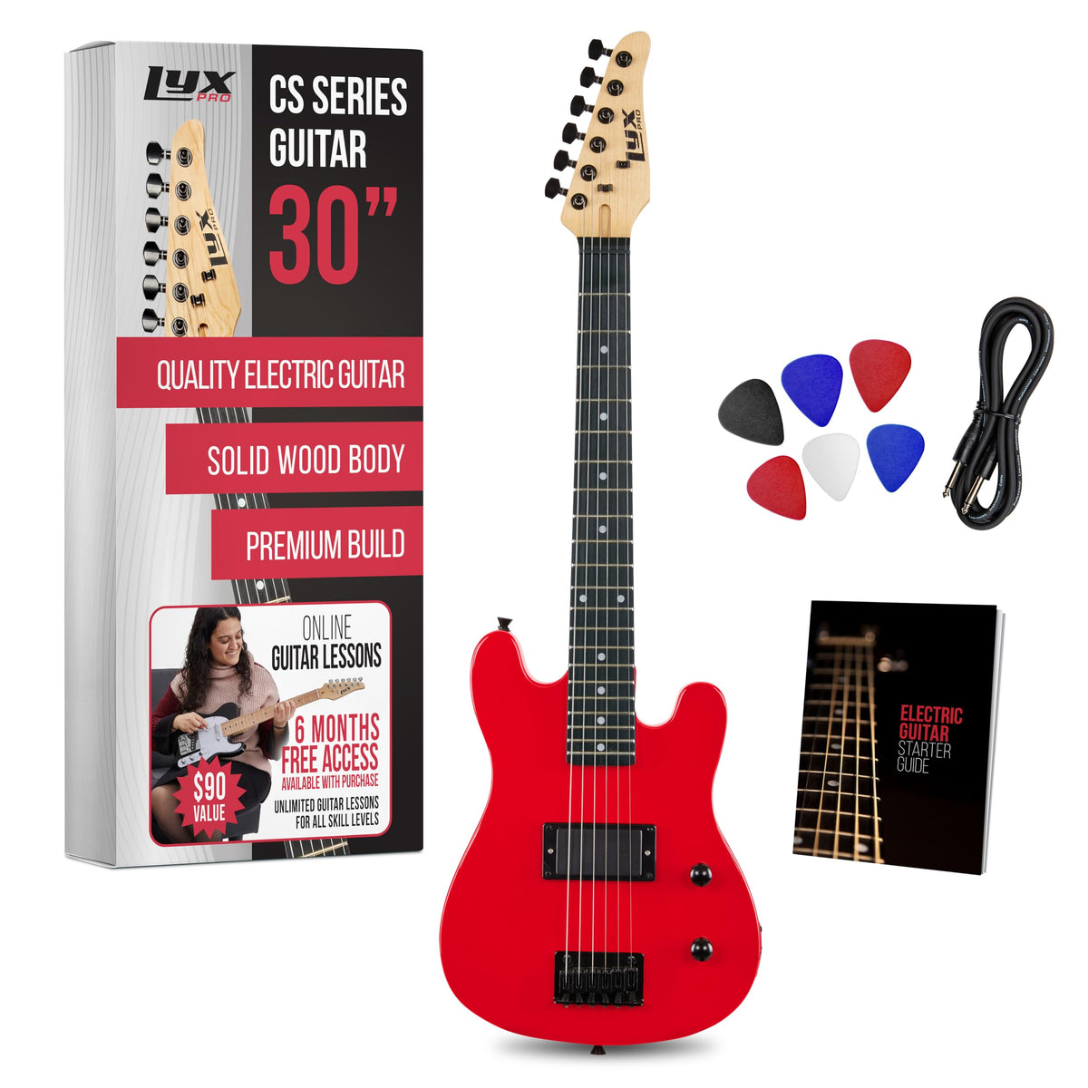 30” Electric Guitar Kit with Amp Cable, 6 Picks, Solid Wood Body, Red S545831
