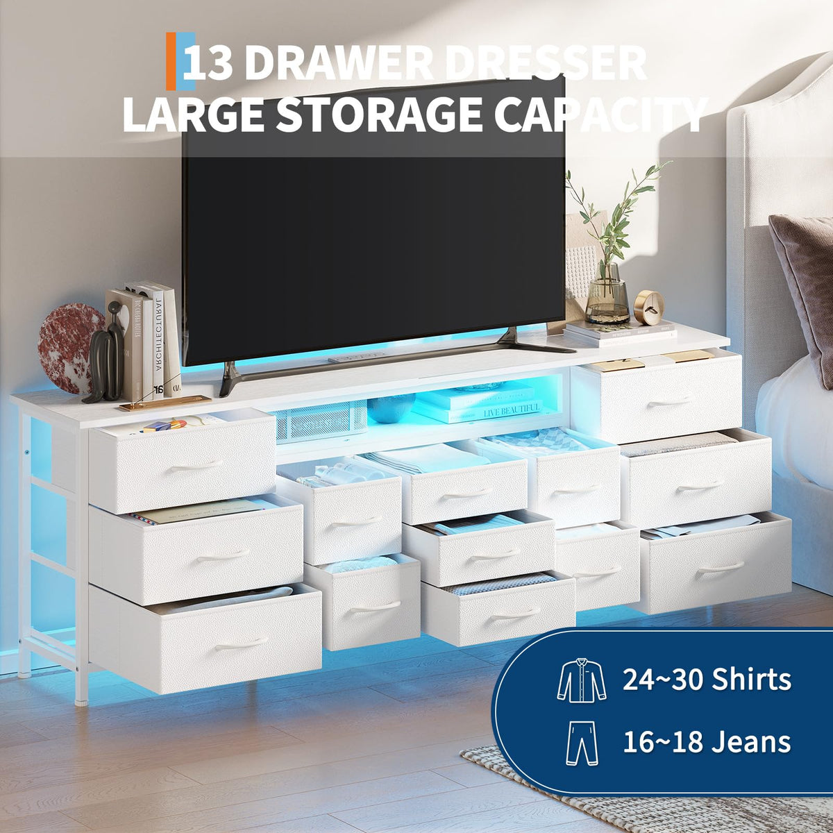 White 70 Inch 13 Drawer TV Stand U2209
