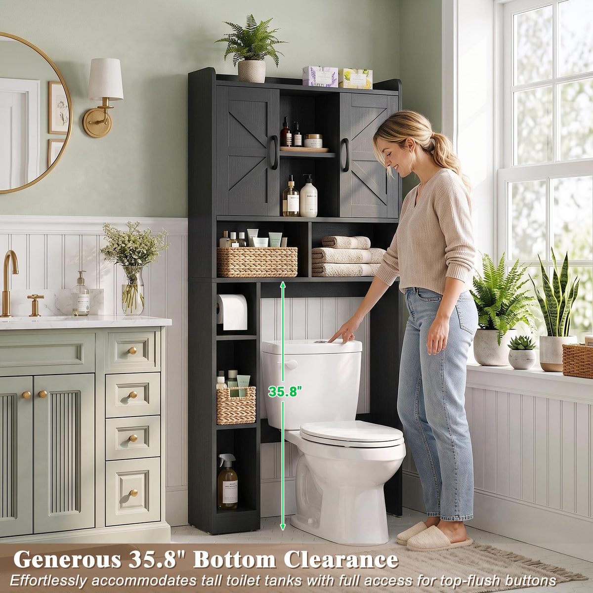 Over The Toilet Storage Cabinet with Barn Door E8077