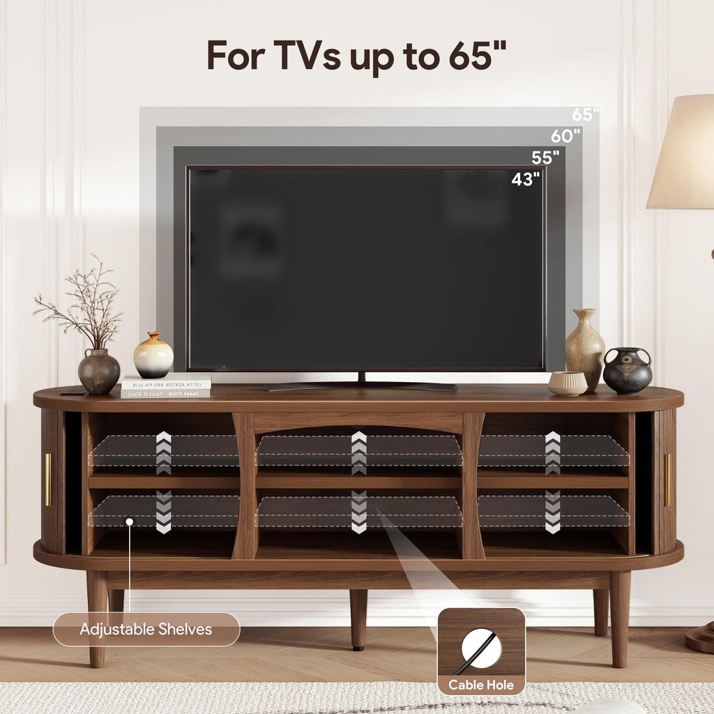 Mid Century TV Stand with Storage and Sliding Doors D7387