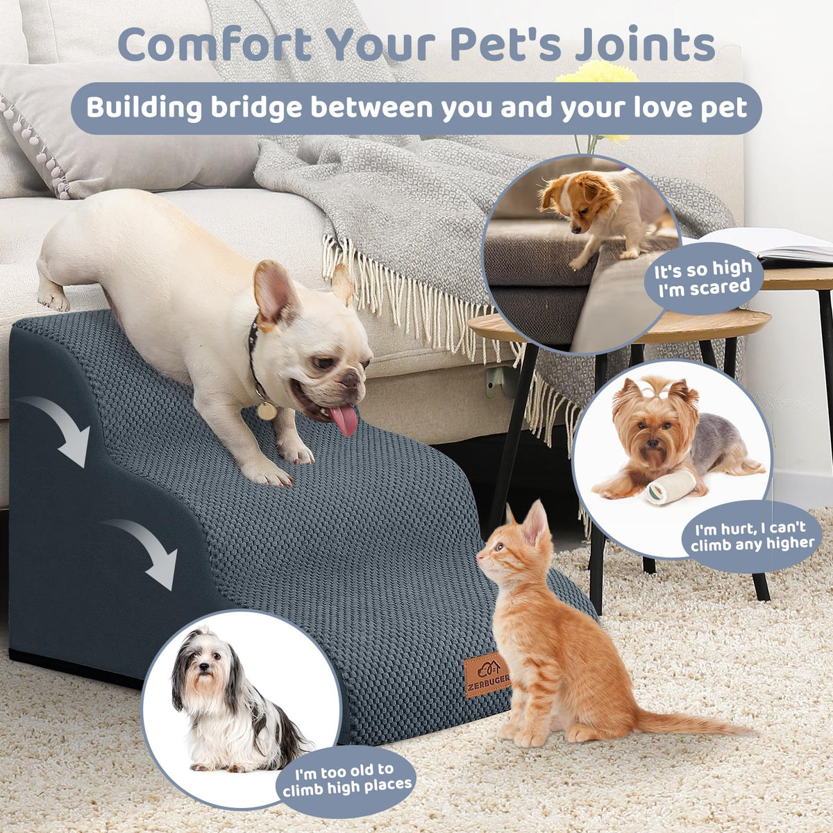 Dark Grey 3 Steps Nonslip Dog Ramp and Stairs C55980