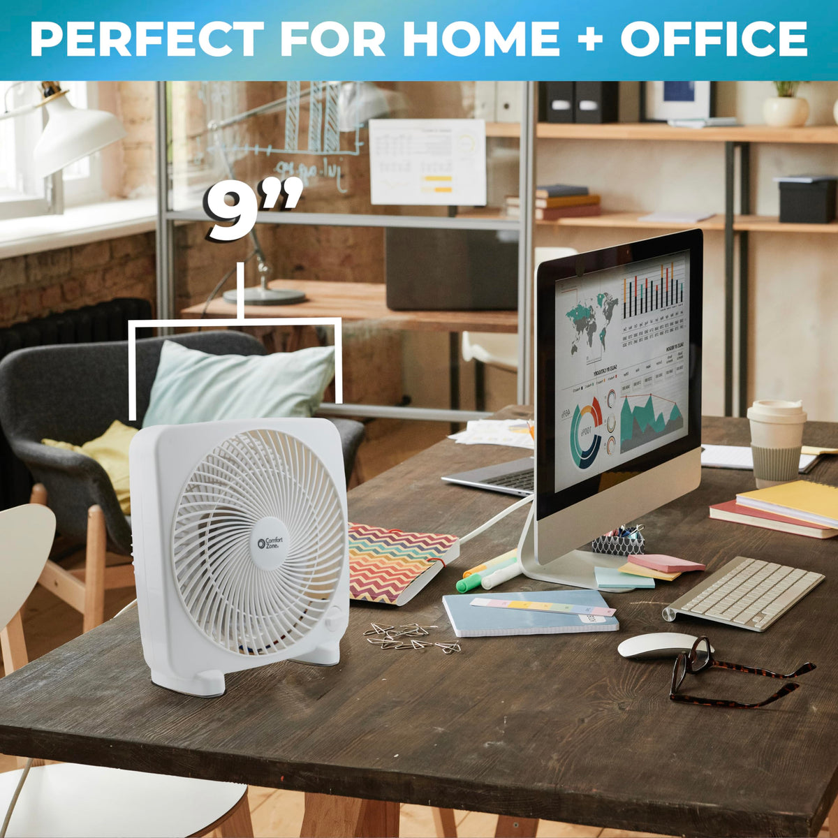 9 inch White 3 Speed Box Fan G112244