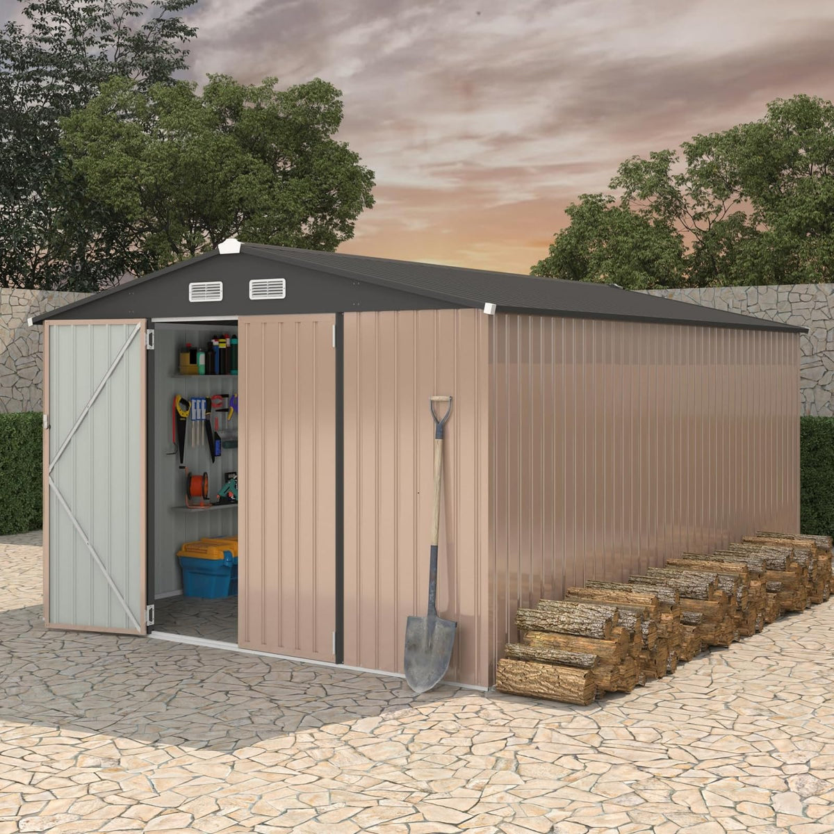 10X14 Ft Galvanized Steel Metal Storage Shed Y362