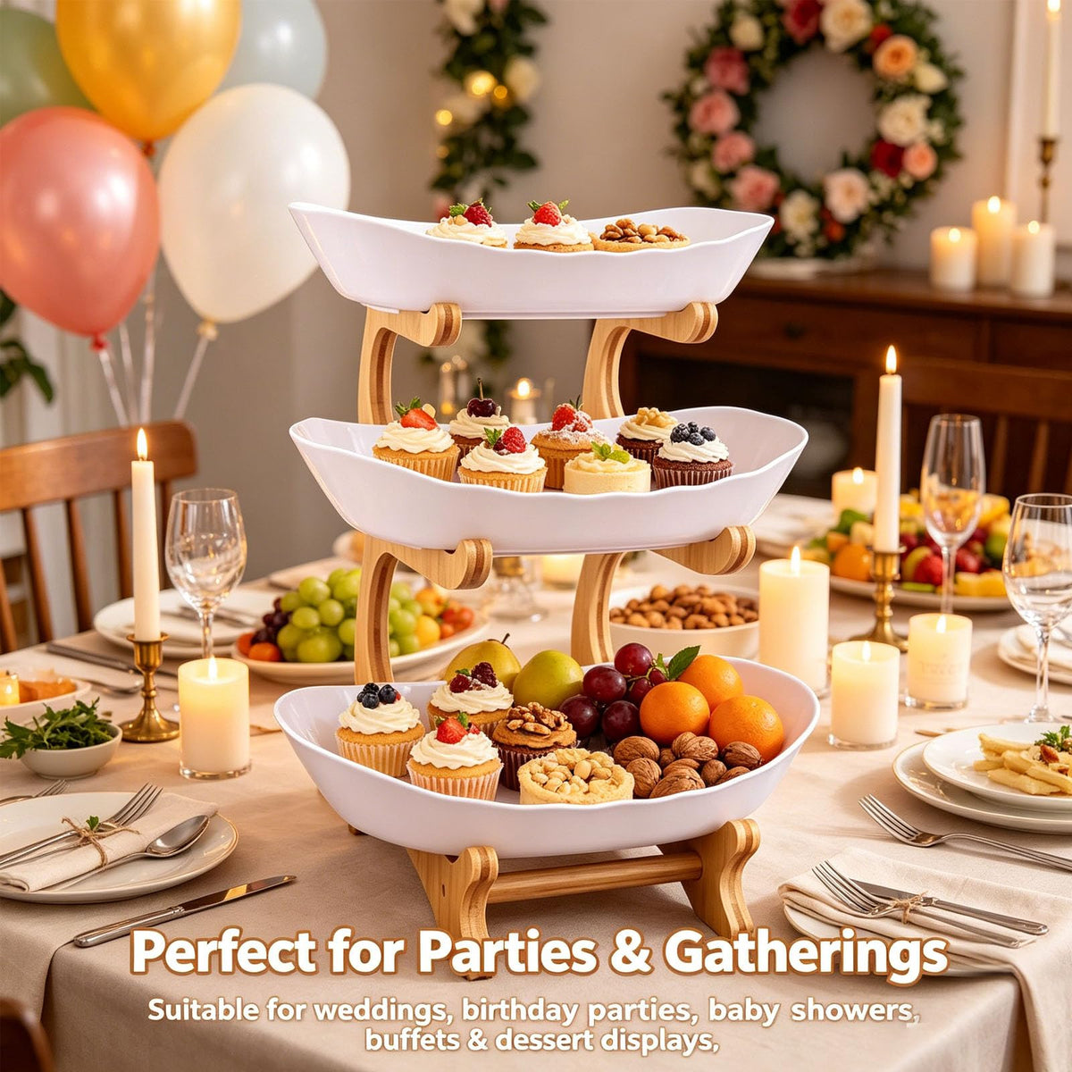 3 Tier Oval Fruit Basket with Bamboo Stand K958