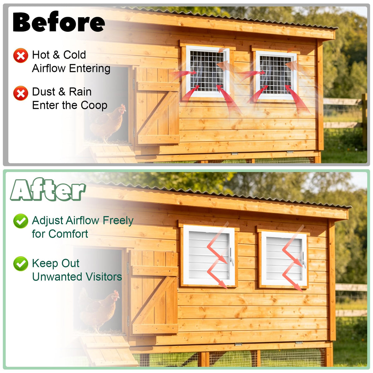 Adjustable Aluminum Alloy Chicken Coop Vent with Screen Mesh Y5273