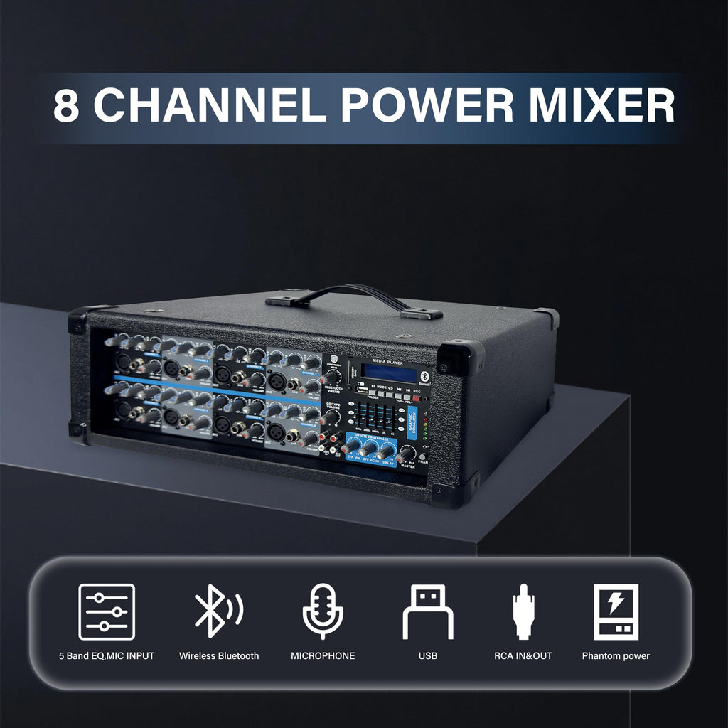 2400W Bluetooth PA Speaker System with Powered Mixer and Passive Speakers N335