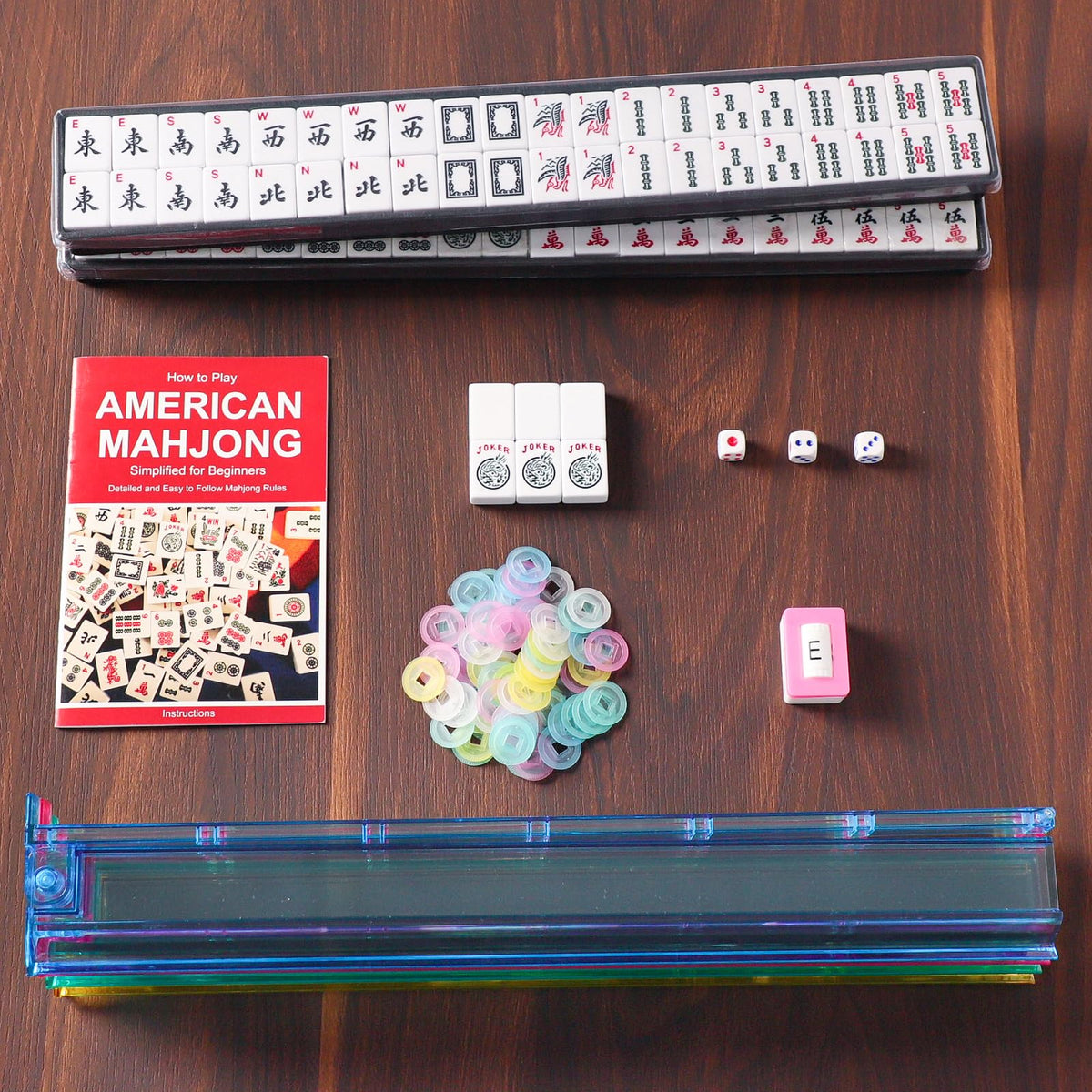 American Mahjong Set 166 White Tiles with Red Bag and Racks L635100