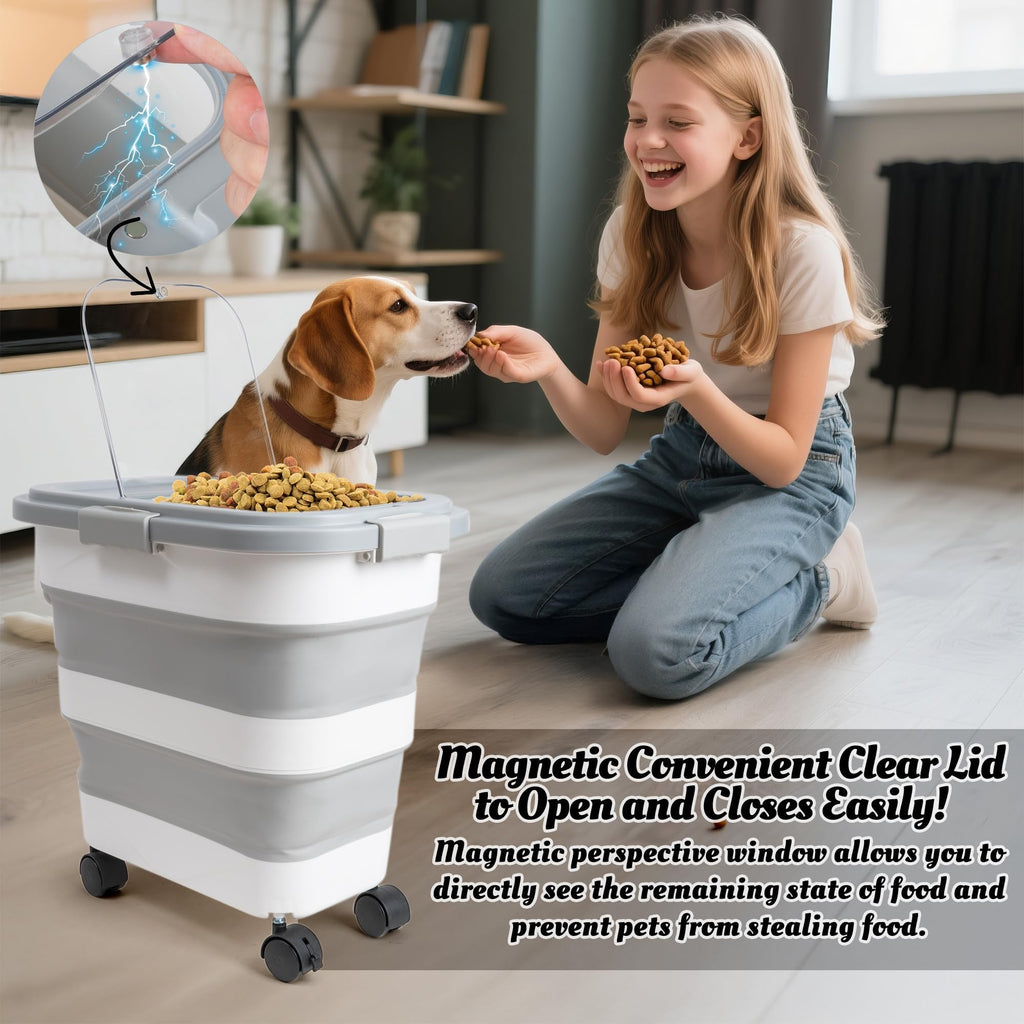 Collapsible Airtight Pet Food Storage Container with Scoop Y6843