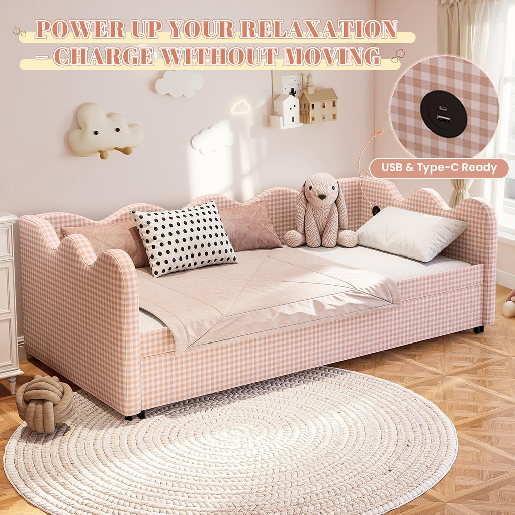 Pink Gingham Twin Size Daybed with Trundle Q940087