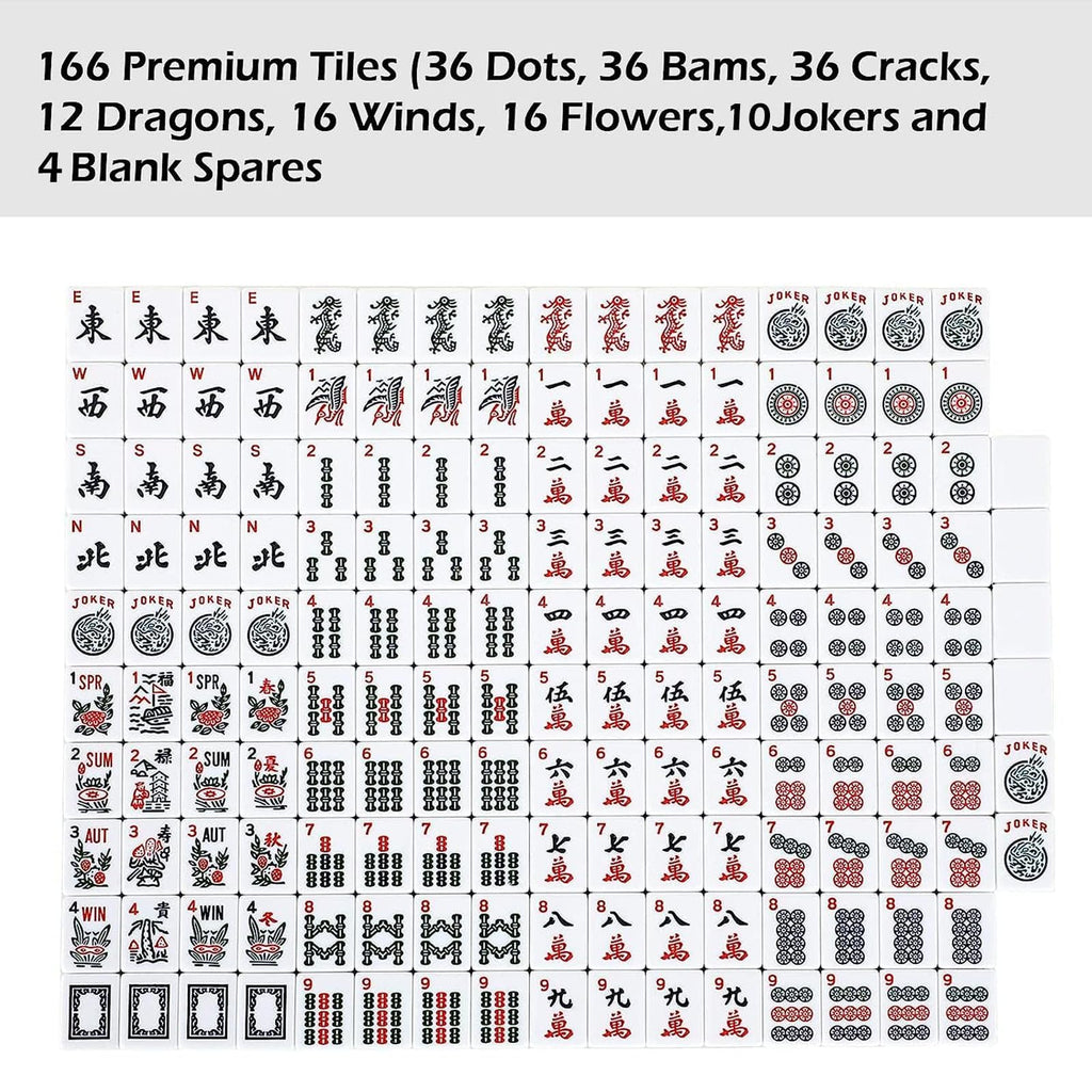 American Mahjong Set 166 White Tiles with Red Bag and Racks L635100
