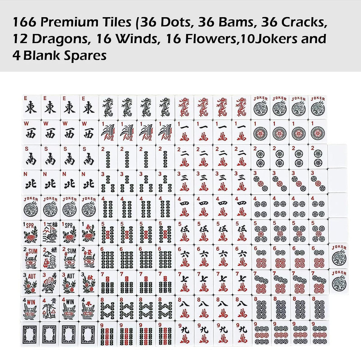 American Mahjong Set 166 White Tiles with Red Bag and Racks L635100