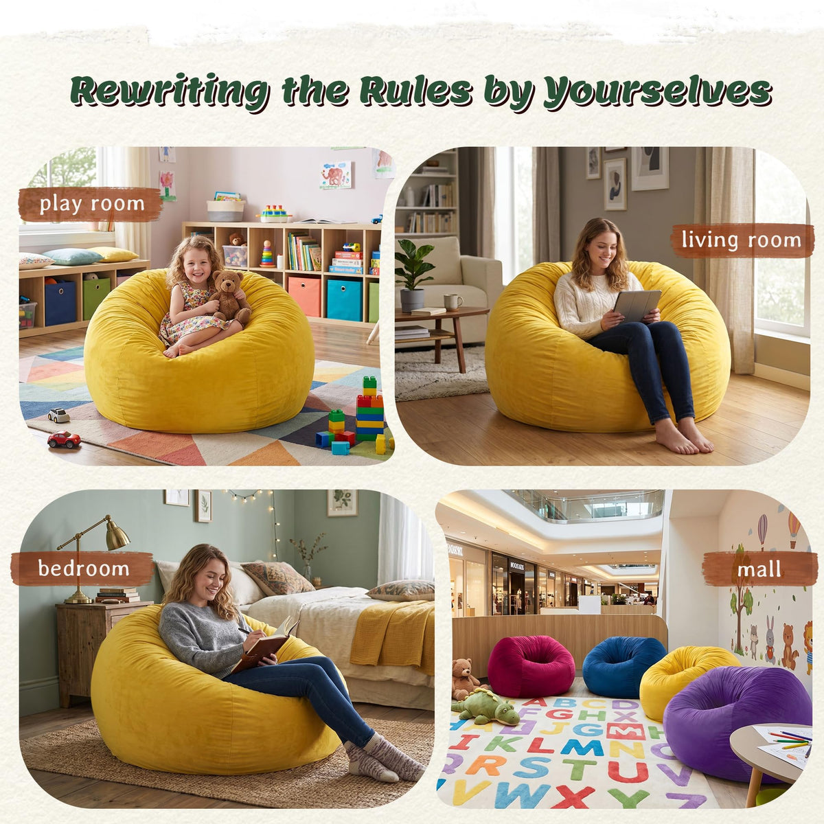 Yellow Memory Foam Bean Bag Chairs P80082