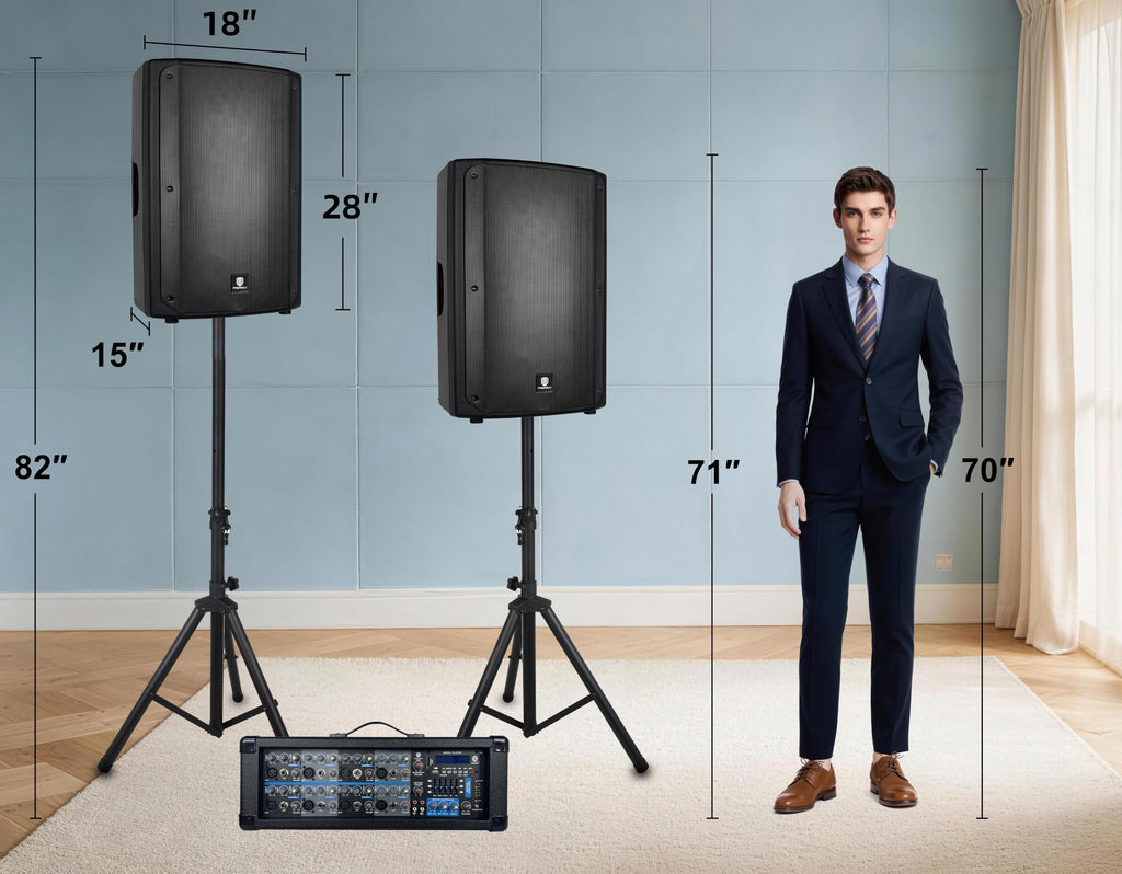 2400W Bluetooth PA Speaker System with Powered Mixer and Passive Speakers N335