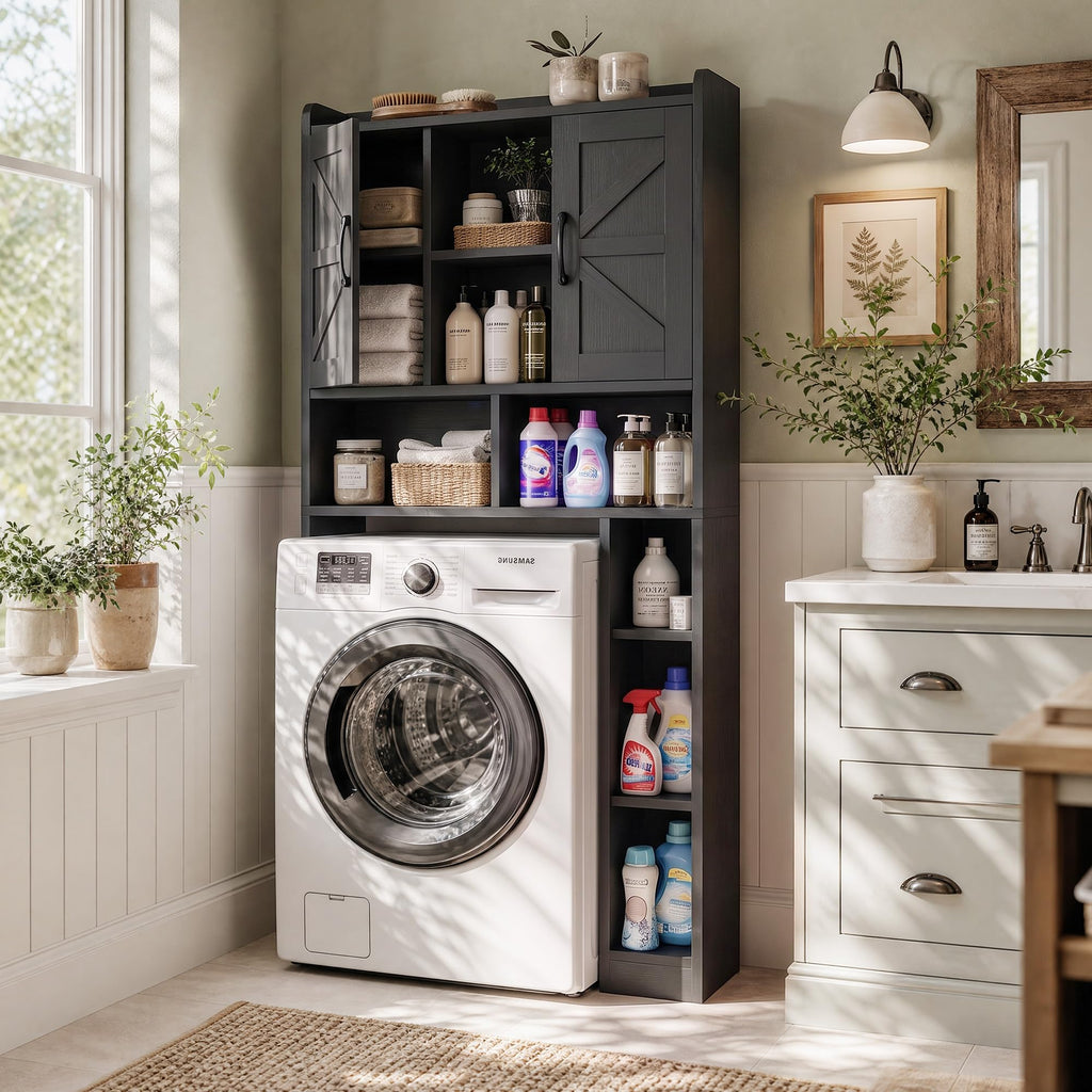 Over The Toilet Storage Cabinet with Barn Door E8077