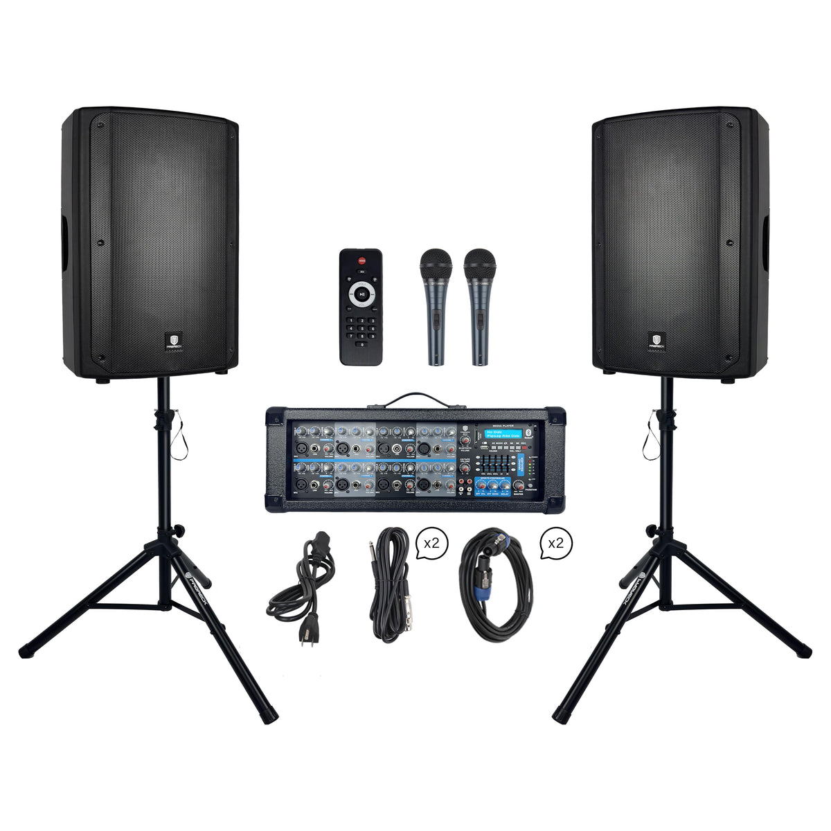2400W Bluetooth PA Speaker System with Powered Mixer and Passive Speakers N335