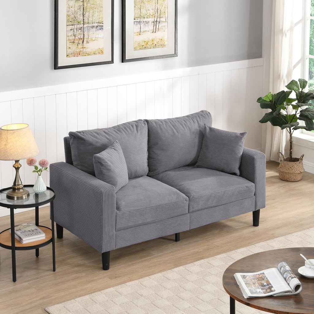 Light Gray 2-seat Upholstered Sofa with 2 Pillows B82577