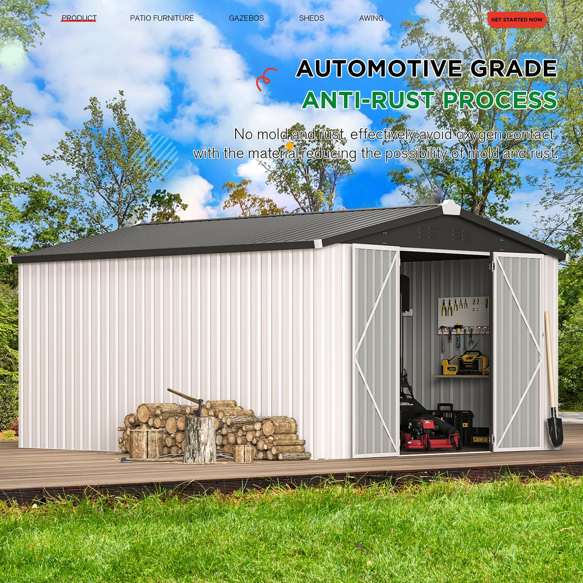 10' x 14' White Waterproof Metal Outdoor Storage Shed V88256