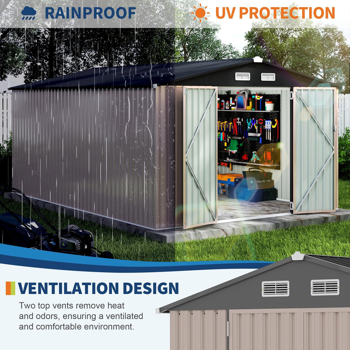 10X14 Ft Galvanized Steel Metal Storage Shed Y362
