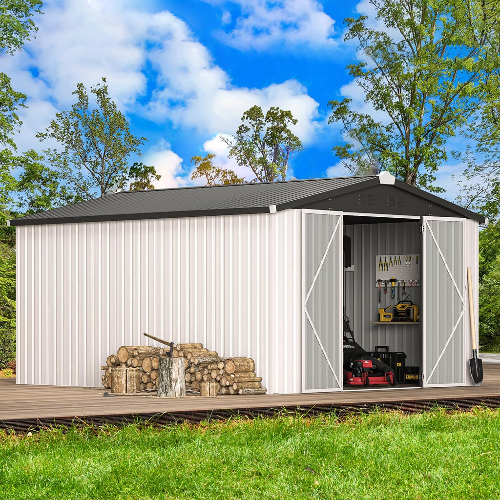 10' x 14' White Waterproof Metal Outdoor Storage Shed V88256