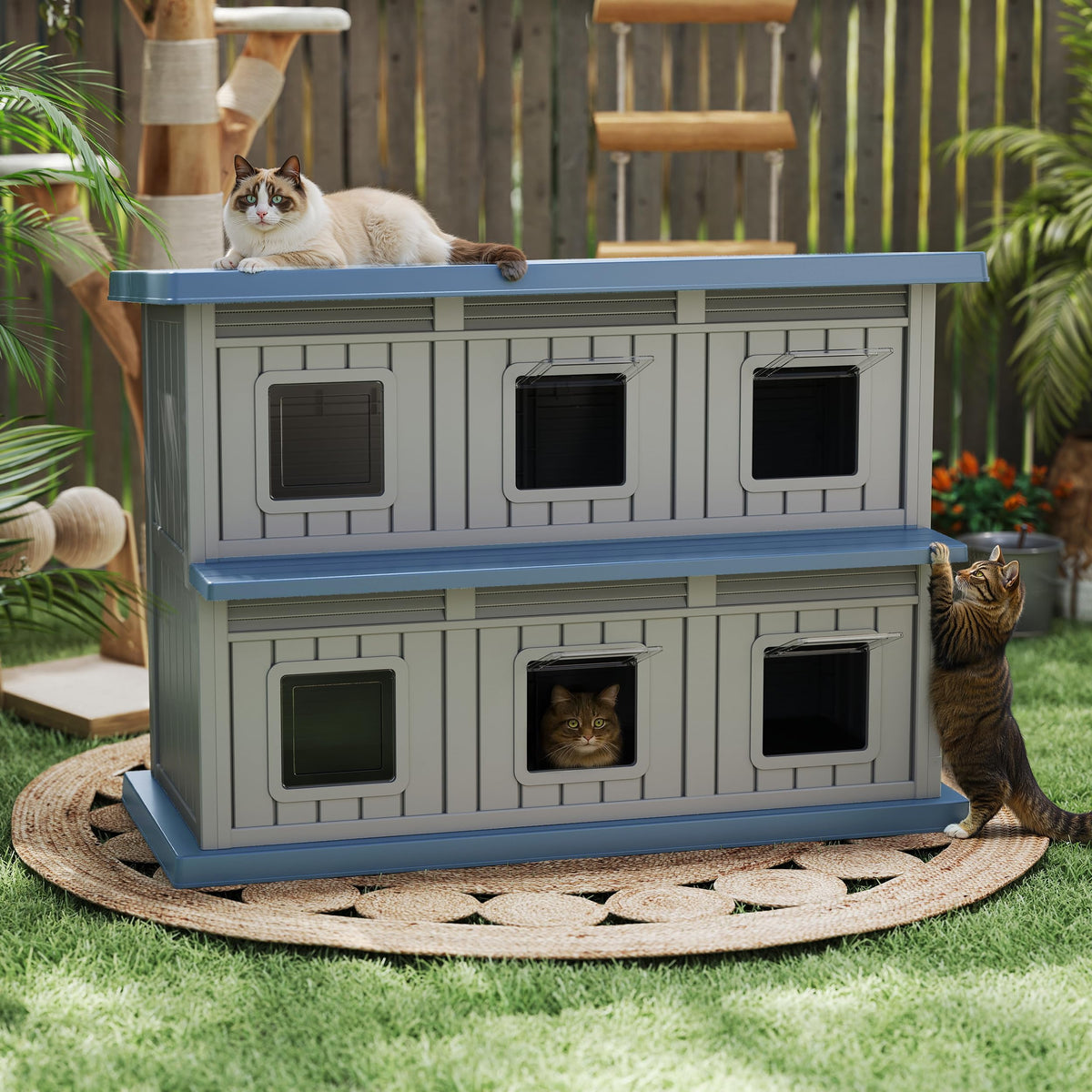 Resin Double-Decker Outdoor Cat House H379