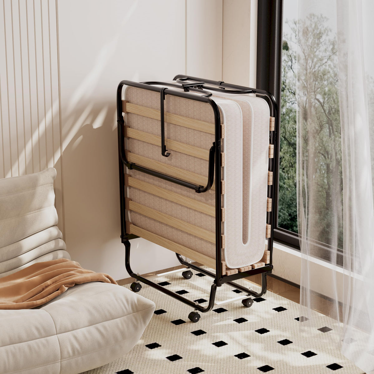 Folding Bed with 4 Inch Memory Foam Mattress Metal Frame V9997