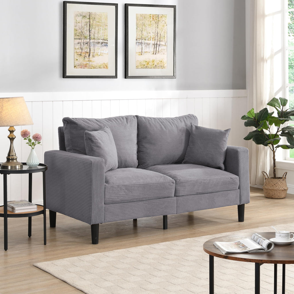 Light Gray 2-seat Upholstered Sofa with 2 Pillows B82577