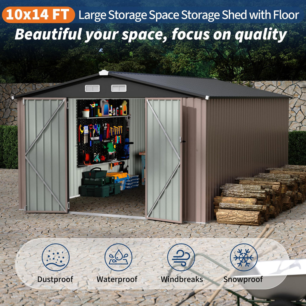 10X14 Ft Galvanized Steel Metal Storage Shed Y362