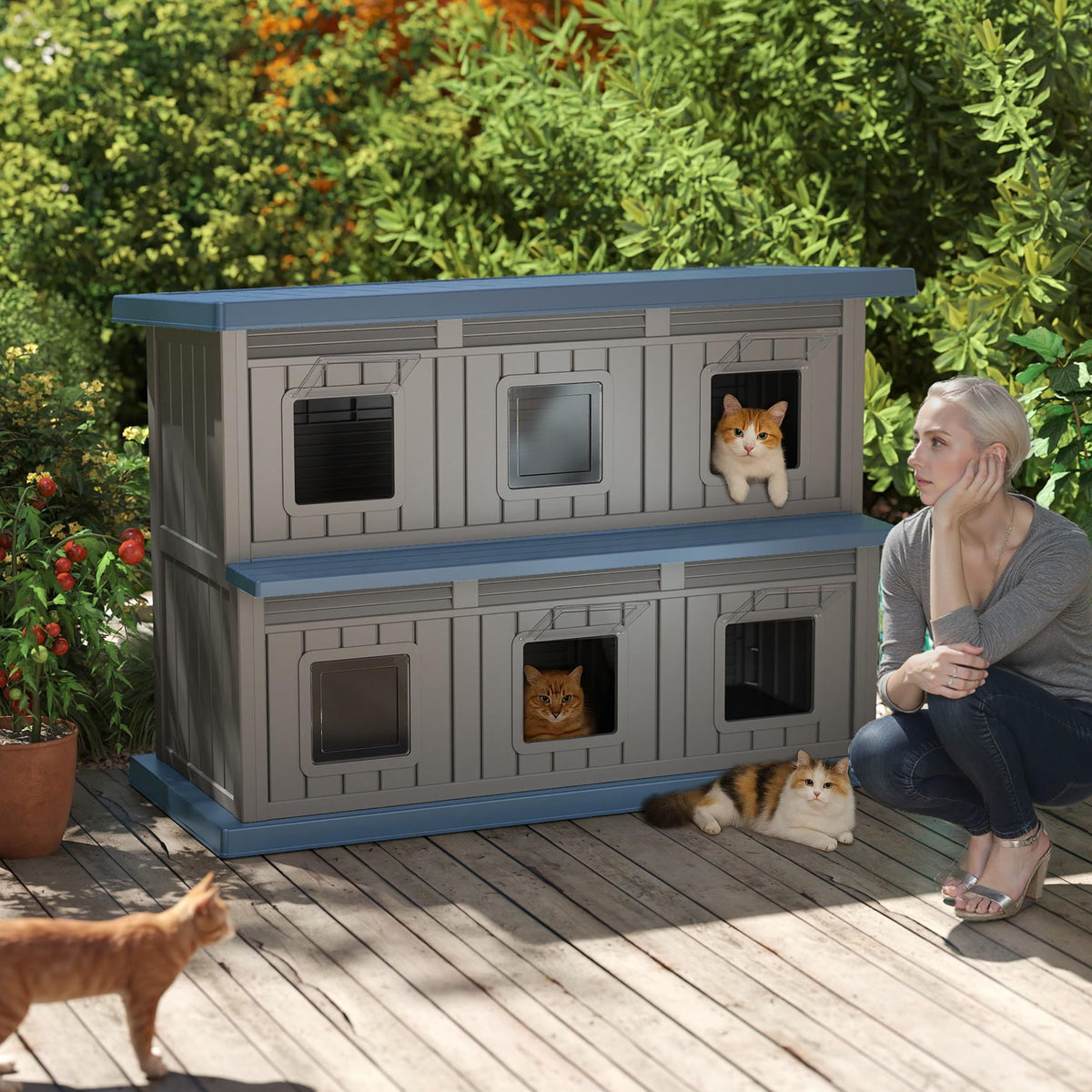 Resin Double-Decker Outdoor Cat House H379
