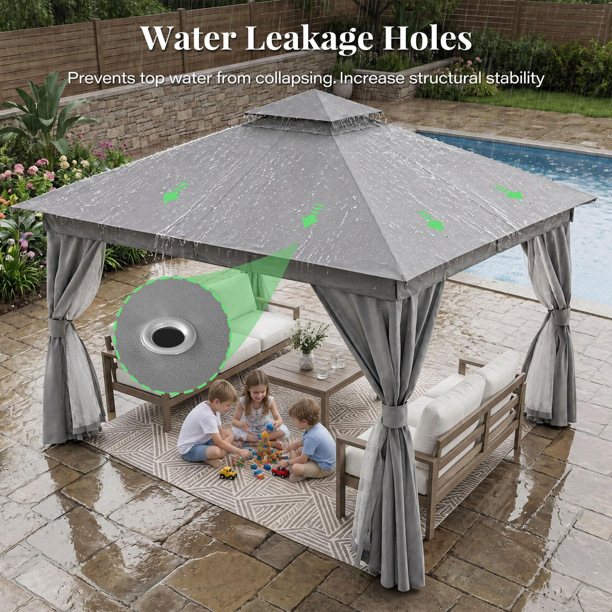 12x12 Gazebo Canopy with Netting, Curtains & Double Roof Q66829