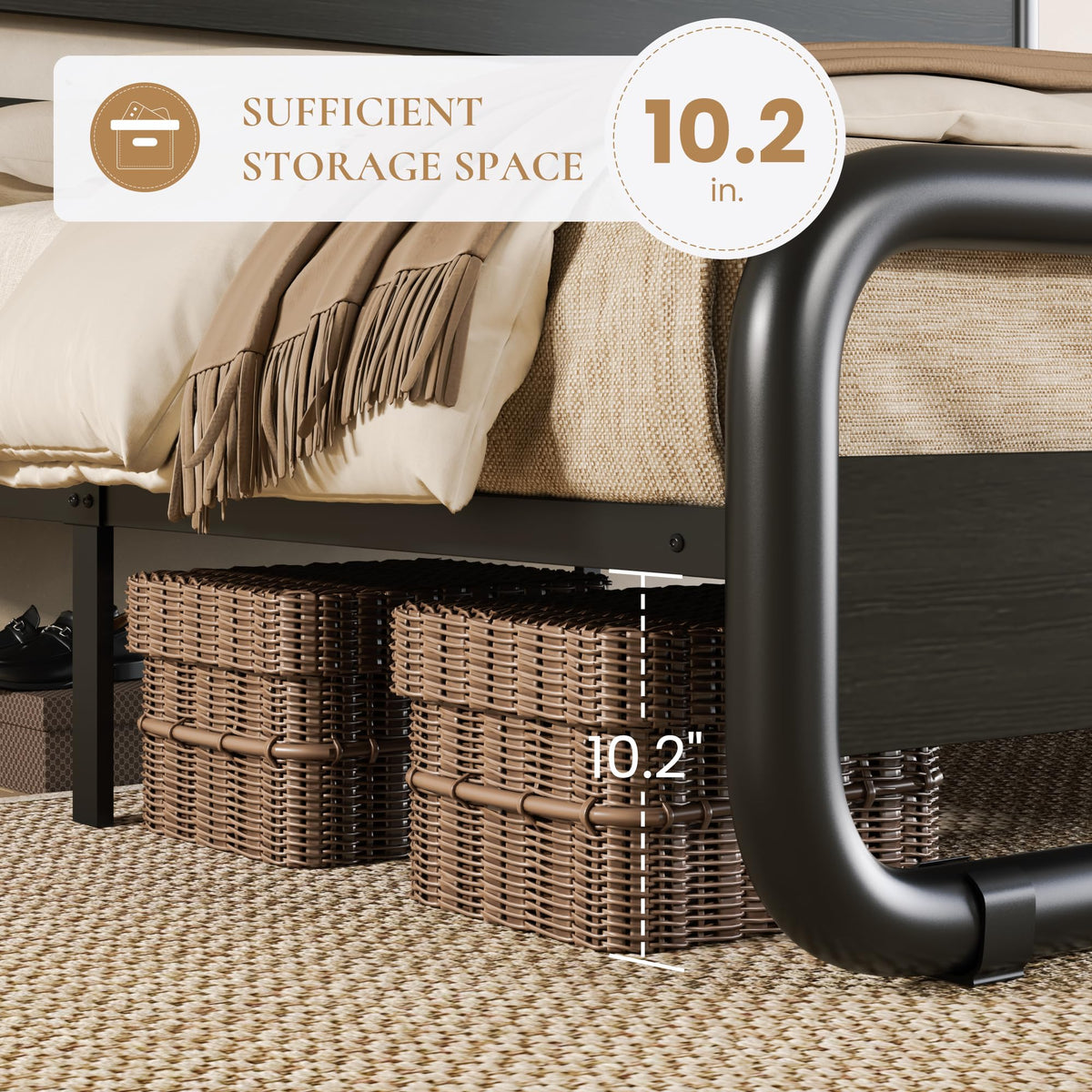 Full Size Metal Bed Frame with Wooden Headboard Y96252