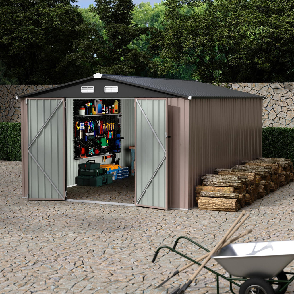 10X14 Ft Galvanized Steel Metal Storage Shed Y362