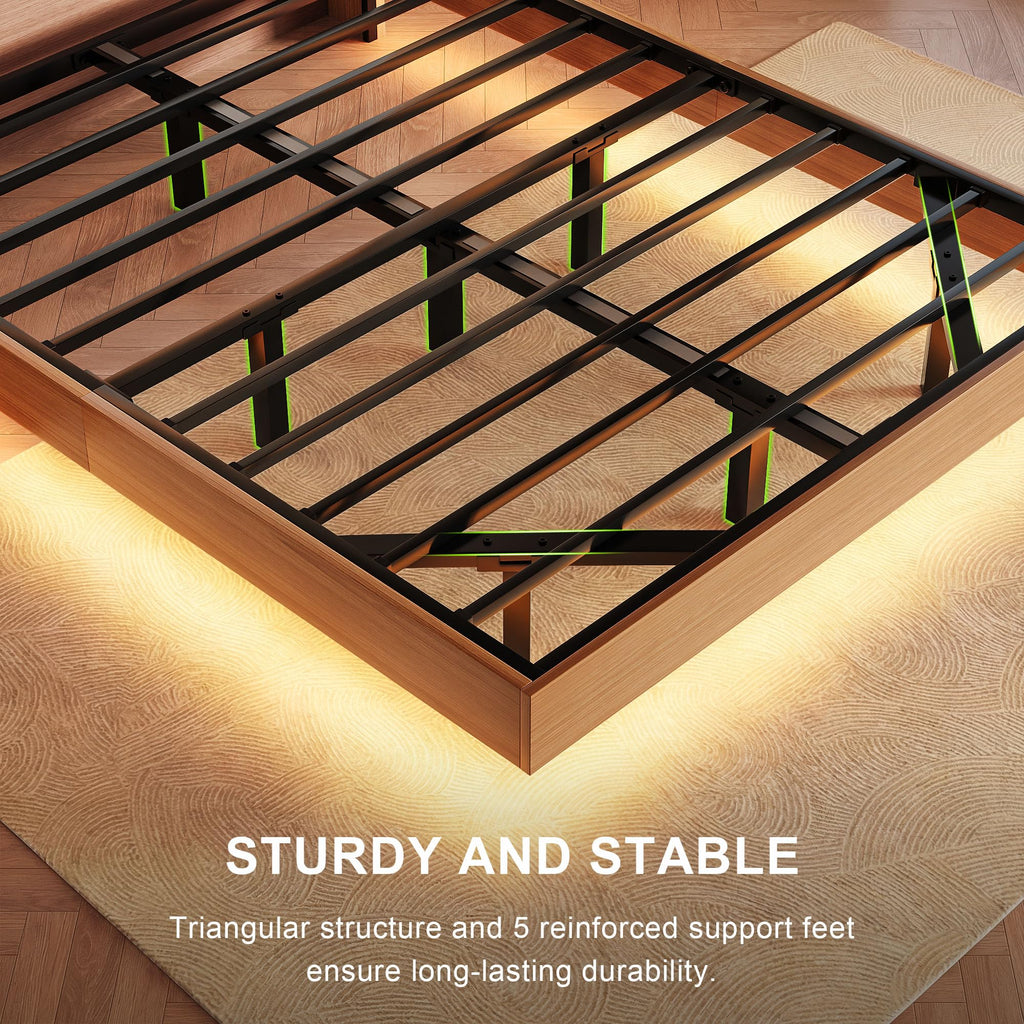 Full Size Floating Bed Frame with LED Light and Charging Station K406529