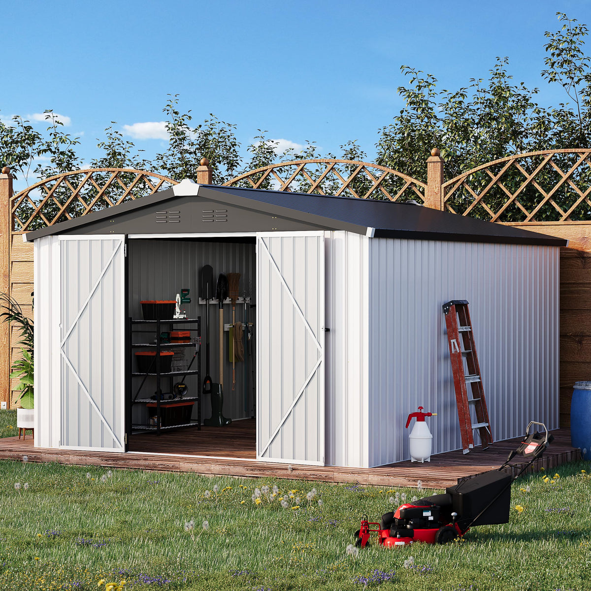 10' x 14' White Waterproof Metal Outdoor Storage Shed V88256